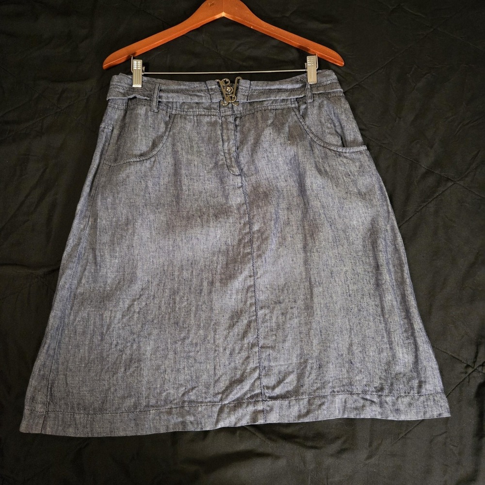 Kasper Skirt Womens 12P Blue 100% Linen A-Line Knee Length Pockets Twill Work